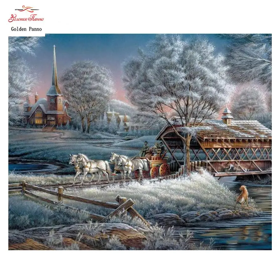 2020 winter full Diamond Embroidery diy Diamond Painting Cross Stitch snow landscape Mosaic Pattern Rhinestones