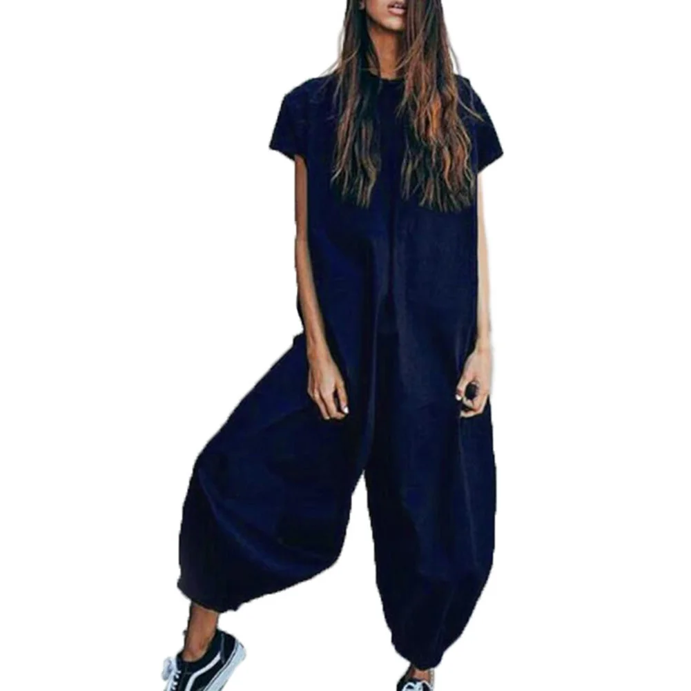 Women Cotton Linen Short Sleeve Casual Loose Wide Leg Jumpsuit Overall Playsuit Trousers jumpsuits body femme clothes vintage
