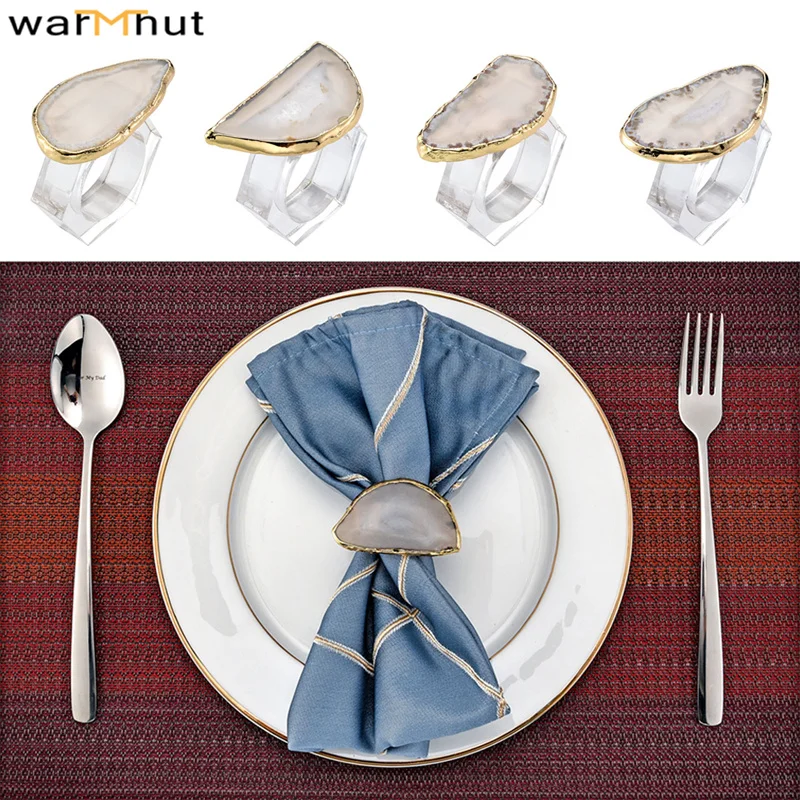 WarmHut Акриловые Кольца для салфеток натуральный агат искусственное/золотистое