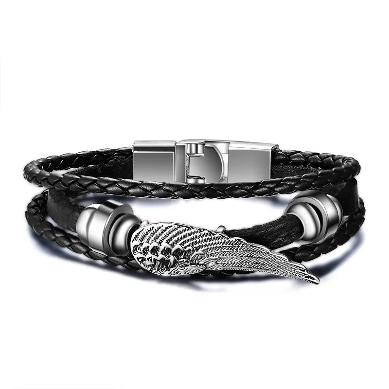 New Fashion Design Jewelry PU Leather Woven Bracelet Men Angel Wings Bracelets Best Friend Gift In Holiday Popular Accessories | Украшения