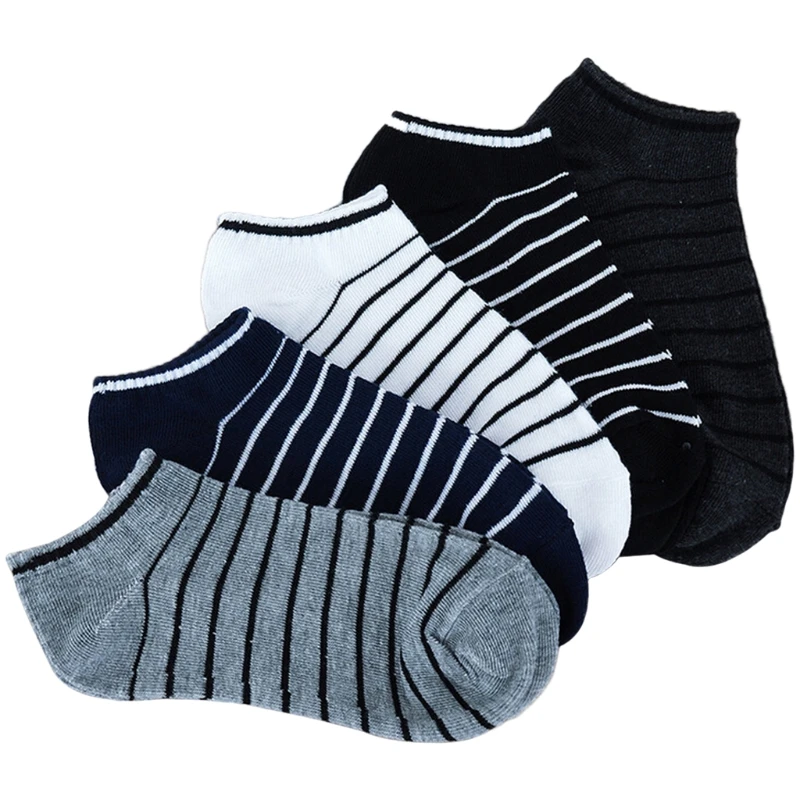 

5 Pairs Comfortable Striped Men Unisex Short Ankle Socks Crew Low Cut Invisible F42F