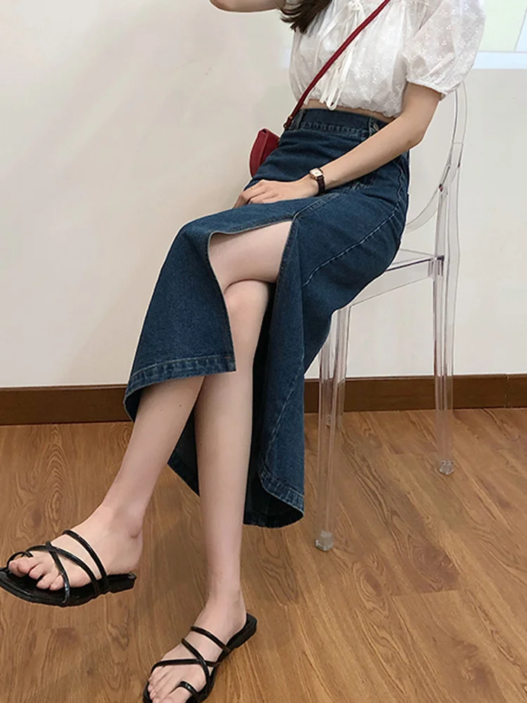 Джинсовая юбка с завышенной талией Женская разрезом новинка весны и осени 2021