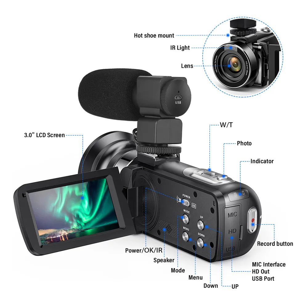 Andoer FHD 1080P Портативная Цифровая видеокамера Camecorder инфракрасное ночное видение 3," Вращающийся ЖК-экран 24MP 16X цифровой зум