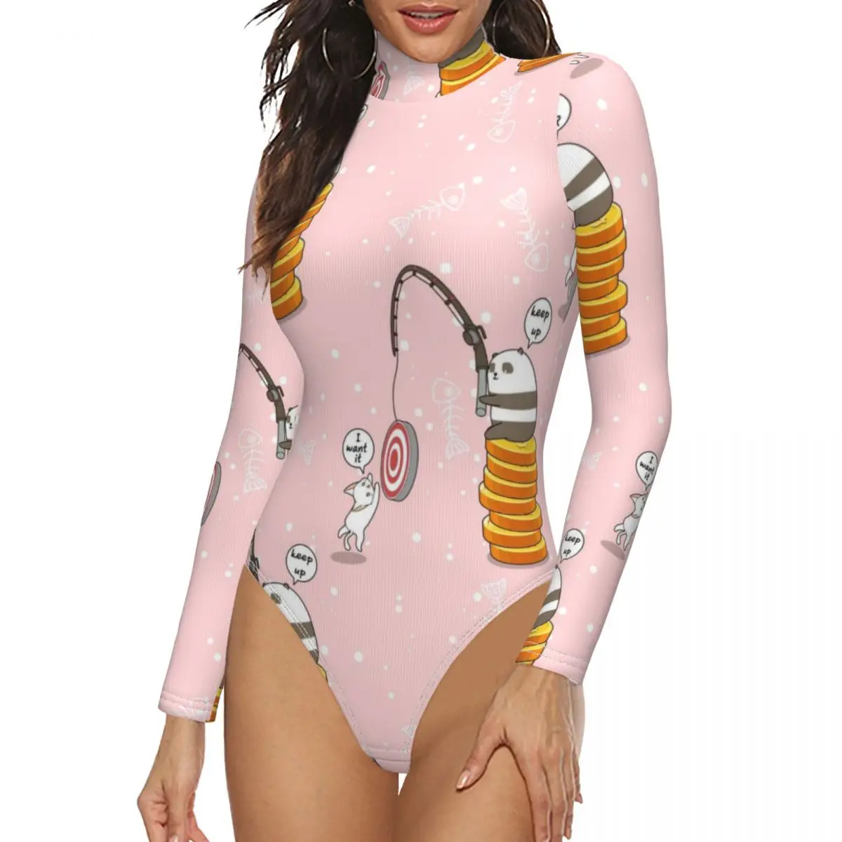 

Women Long Sleeve Cute Chinese panda Animals Skin Prinetd Bodysuit Sexy Streetwear Jumpsuit Skinny Leopard Tops Fashion Rompers