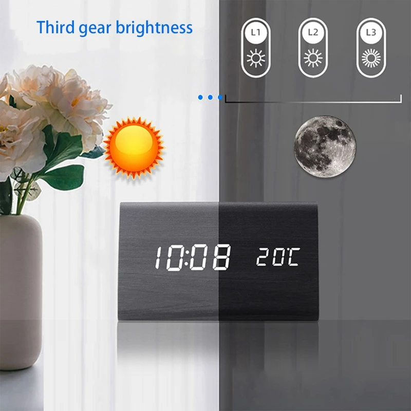 

Humidity and Temperature Alarm Clock Digital Baby Room Wood Clock Mute Luminous Digital Wooden Alarm Clock