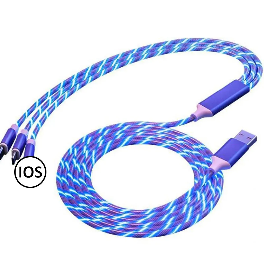 

3 In 1 Flowing Light Durable Portable IOS Micro Type-C Fas Charging Cable Quick Charging Data Cord For IPhone/Huawei/Xiaomi