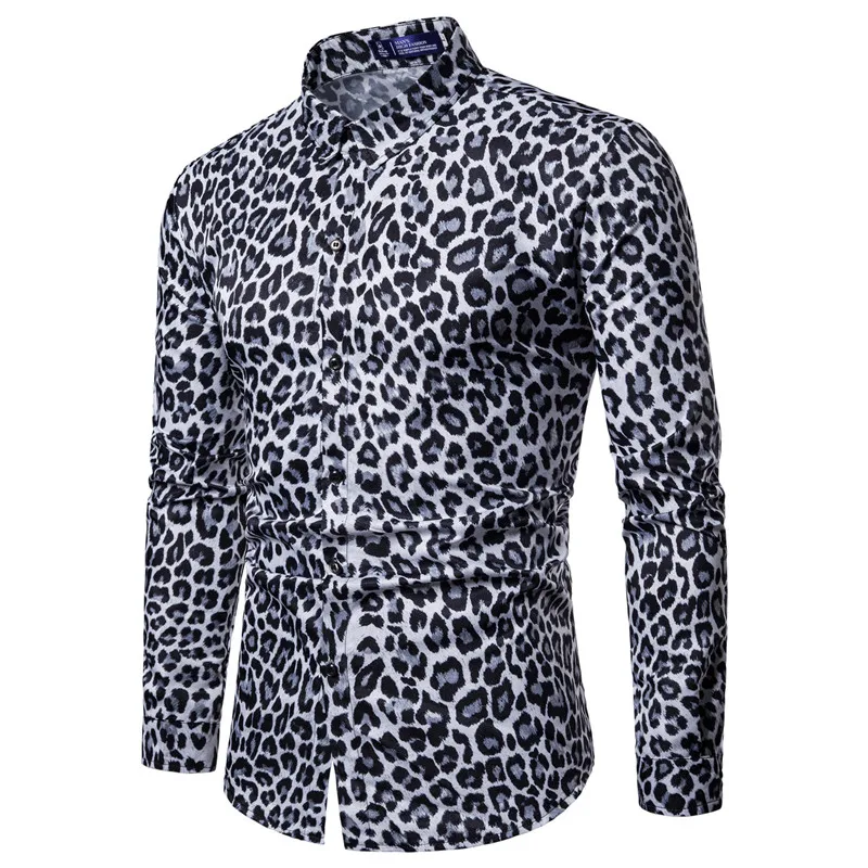 

Рубашка мужская с леопардовым принтом, модная сорочка для ночного клуба вечерние выпускного вечера, приталенная гавайская рубашка с длинны...