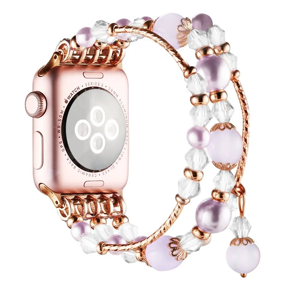 

Женский звеньевой браслет, Ювелирное Украшение, жемчужный ремешок для Apple Watch 1 2 3, сменный эластичный ремешок из бисера для 42 мм 38 мм