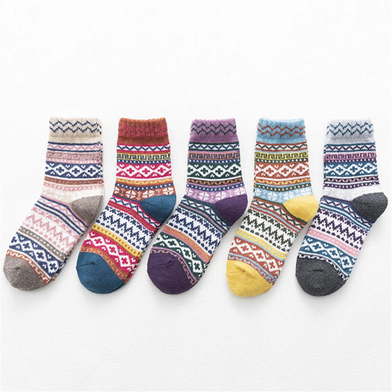 

5 Pack Knitting Wool Womens Socks Vintage Winter Soft Warm Cold Sock Cute 3D Ladies Crazy Sock Female Thermal Animal Socks