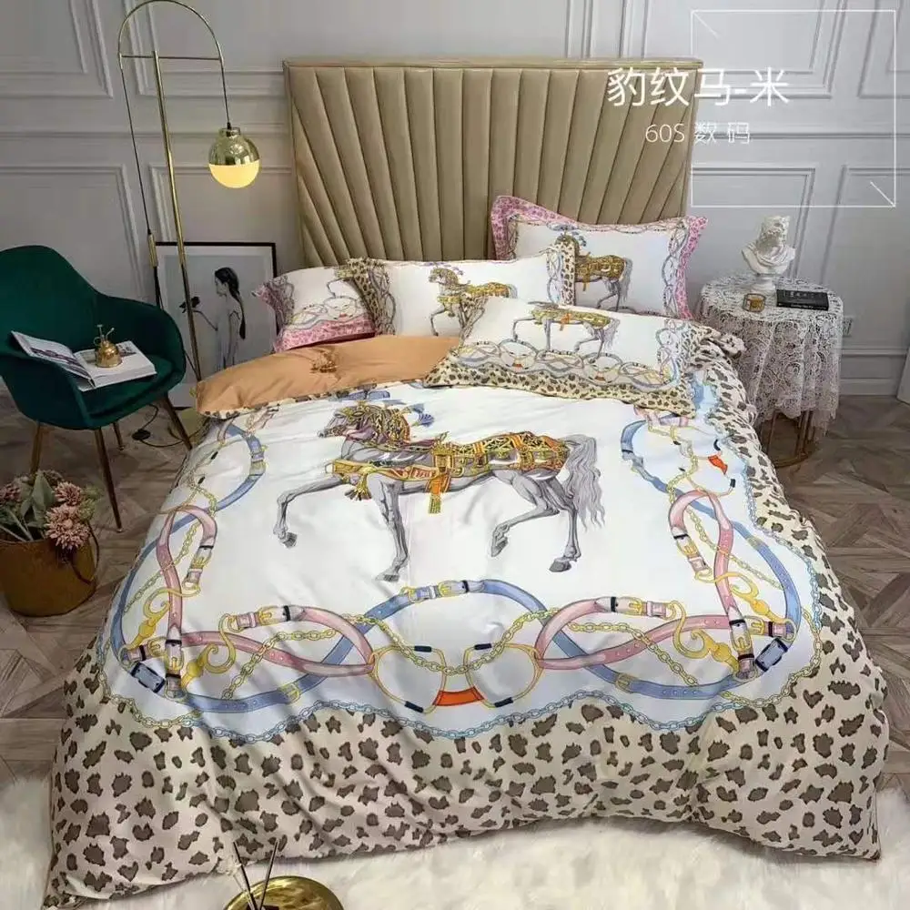2 Зара* Женский чехол для подушки и пододеяльник наборы Европейская лошадь Хлопок Постельный набор 4 шт. простыня цифровая печать король королева - Цвет: 2