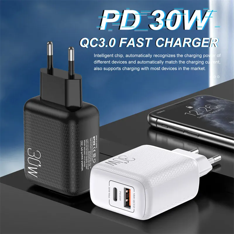 

30W PD Fast Charger PD QC 3.0 Type C Charging Faster For iPhone12Pro Huawei Xiaomi Samsung Mobile Phone USB Wall Charger Adapter