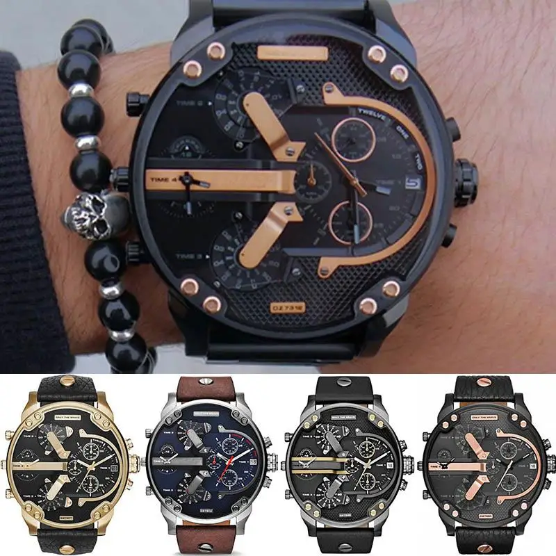 

Big Round Dial Sub-dials Decor Calendar Faux Leather Band Men Quartz Wrist Watch 2020 Fashion Large