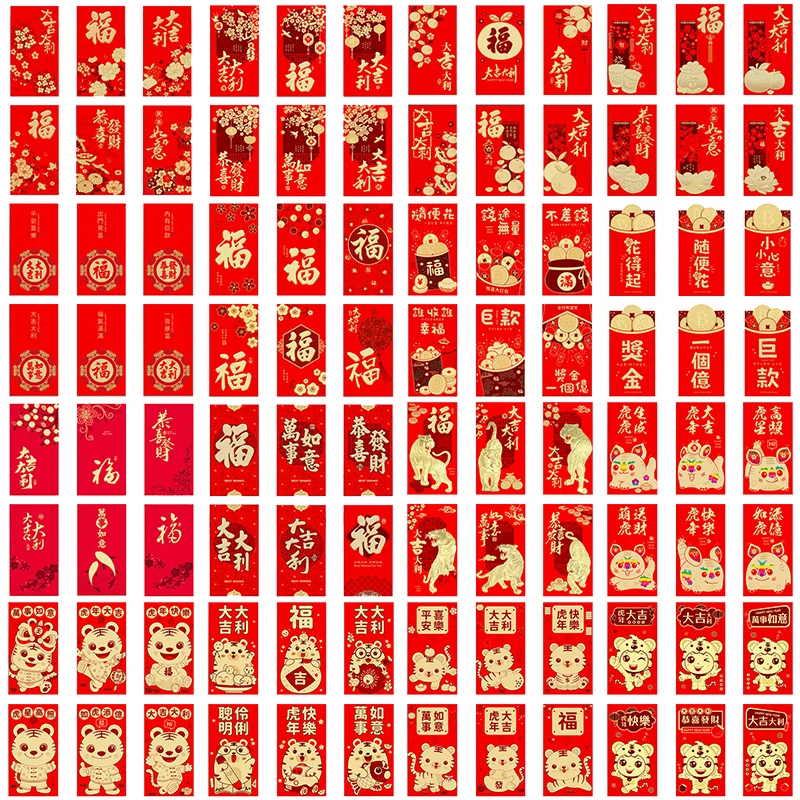 

6 шт. 2022 китайские красные конверты год Тигра HongBao Подарочный пакет счастливые деньги карманы для нового года тигра Весенний фестиваль