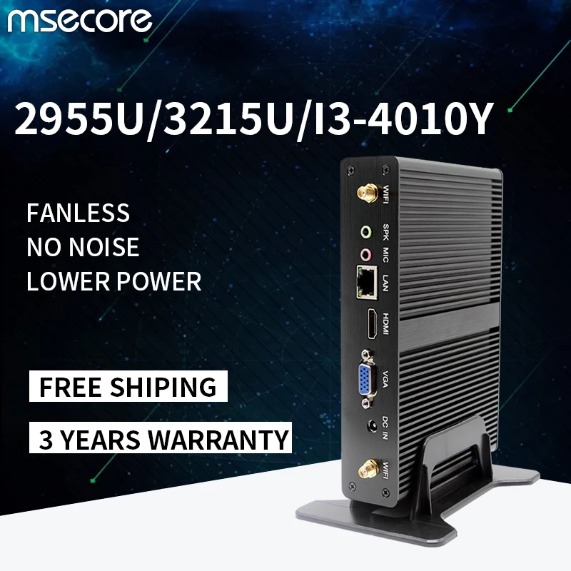 MSECORE безвентиляторный Intel 2955U 3125U I3-4020Y Мини ПК Windows 10 Linux настольный компьютер barebone неттоп HTPC HDMI VGA 300M WiFi