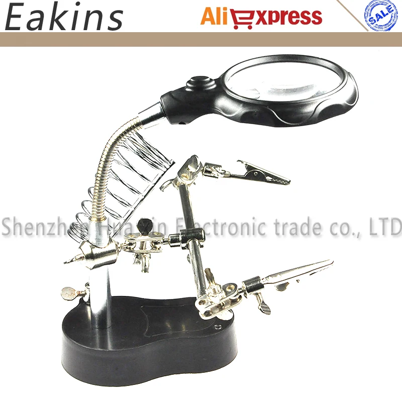 Подставка для паяльника со светодиодным зажимом и увеличительным стеклом|hand