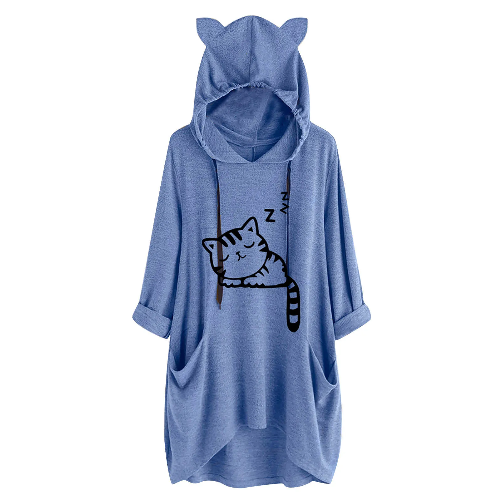 Модные женские толстовки с капюшоном кошачьими ушками 40 # мини-платья топы