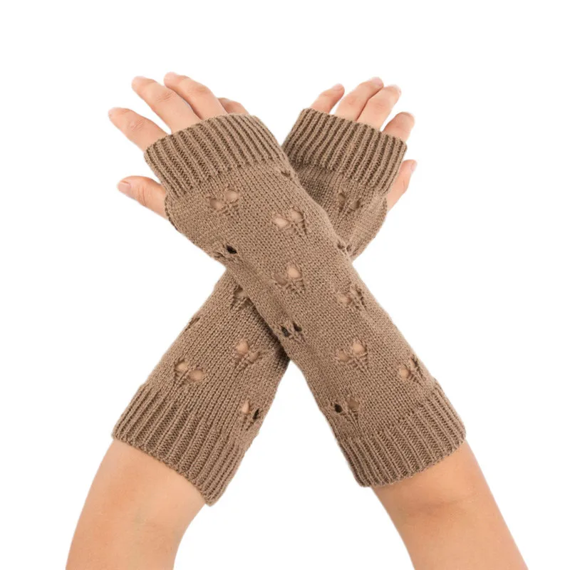 Женские зимние теплые вязаные длинные перчатки без пальцев митенки 10,26