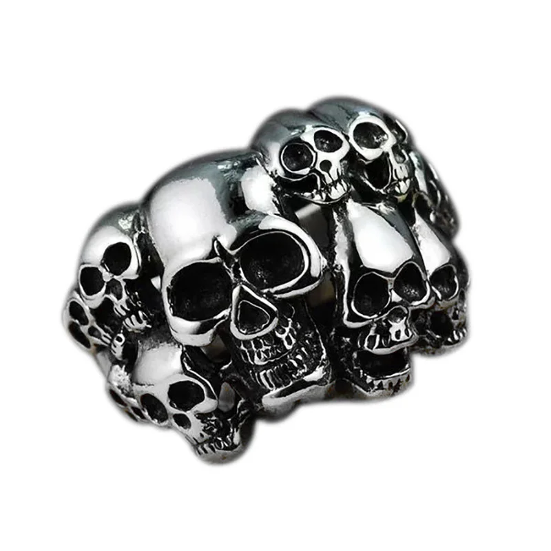 

S925 Sterling Silver European and American Exaggerated Skull Ring Thai Silver Retro Personality Punk Fashion Men's Ring Jewelry