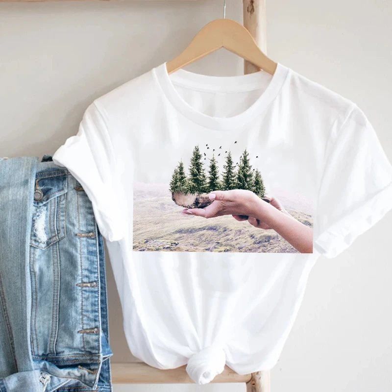 

Female Harajuku Casual Tshirts Summer New Fashion Hand Tree Forest Graphic Printed Women T-shirt Girls Short Sleeve Tops Tee