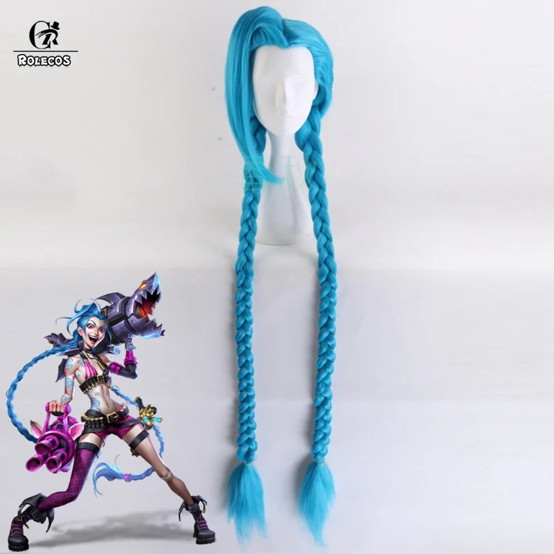 ROLECOS LOL Джинкс парик для косплея синий Длинные косички оплетка Для женщин волос 120