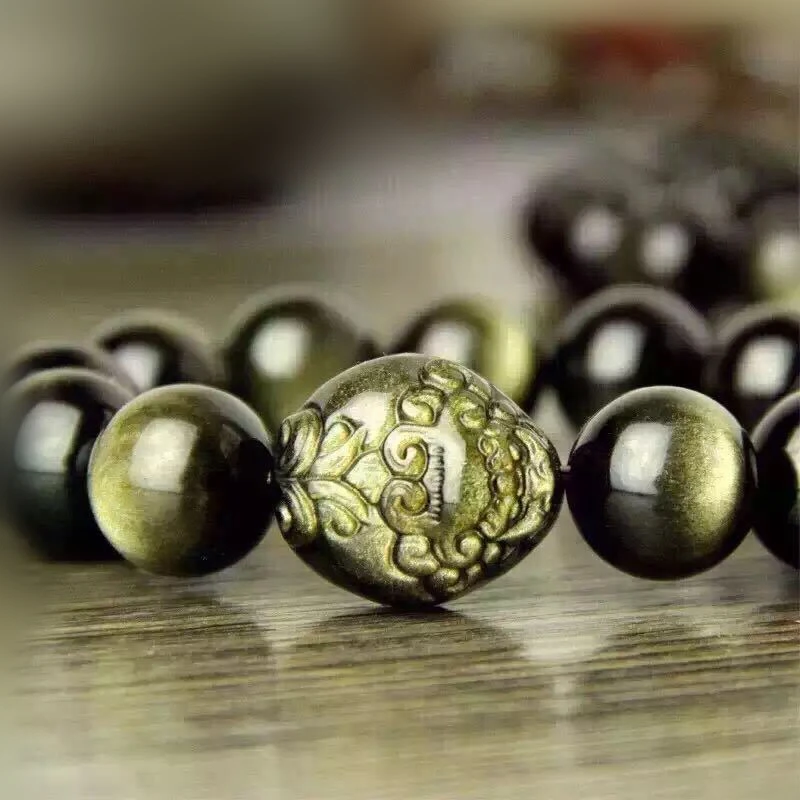 

LETSFUN Fine Jewelry Natural 5A Obsidian Cat-eye Golden Starmythical Buddha Pearl Male and Female Crystal Free shopping