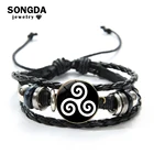 SONGDA бренд волчонок Triskele символ регулируемый браслет многослойный Плетеный черный кожаный браслет для мужчин силиконовой лентой браслет