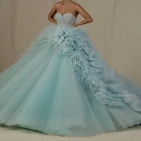 smoke blue wedding dresses strapless sweetheart high waist layered ruffle tulle floor length modest backless bridal gowns