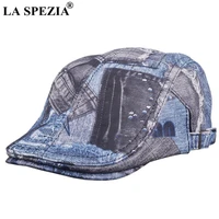 la spezia print flat cap unisex real sheepskin leather blue duckbill hat beret women character designer spring men directors cap