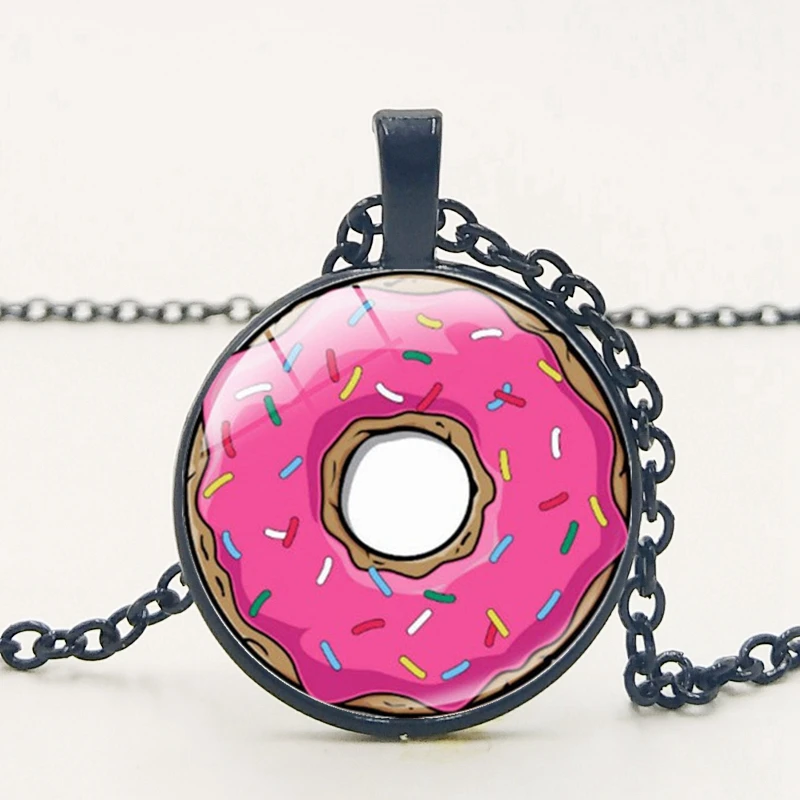 2019/модное ожерелье с розовым мультяшным пончиком и стеклянным кулоном для мужчин