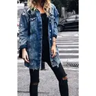 Женское джинсовое пальто с длинным рукавом, модное осеннее длинное пальто большого размера d, куртка на пуговицах, пальто для улицы, размера плюс, размер на осень