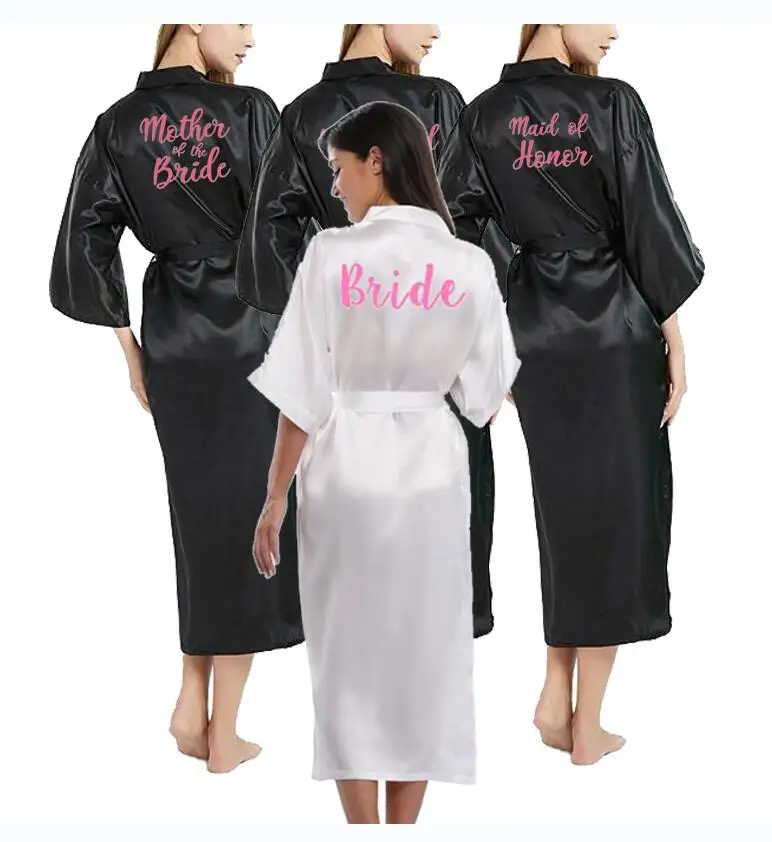 Халат кимоно Женский Длинный атласный Шелковый Свадебный халатик для невесты и