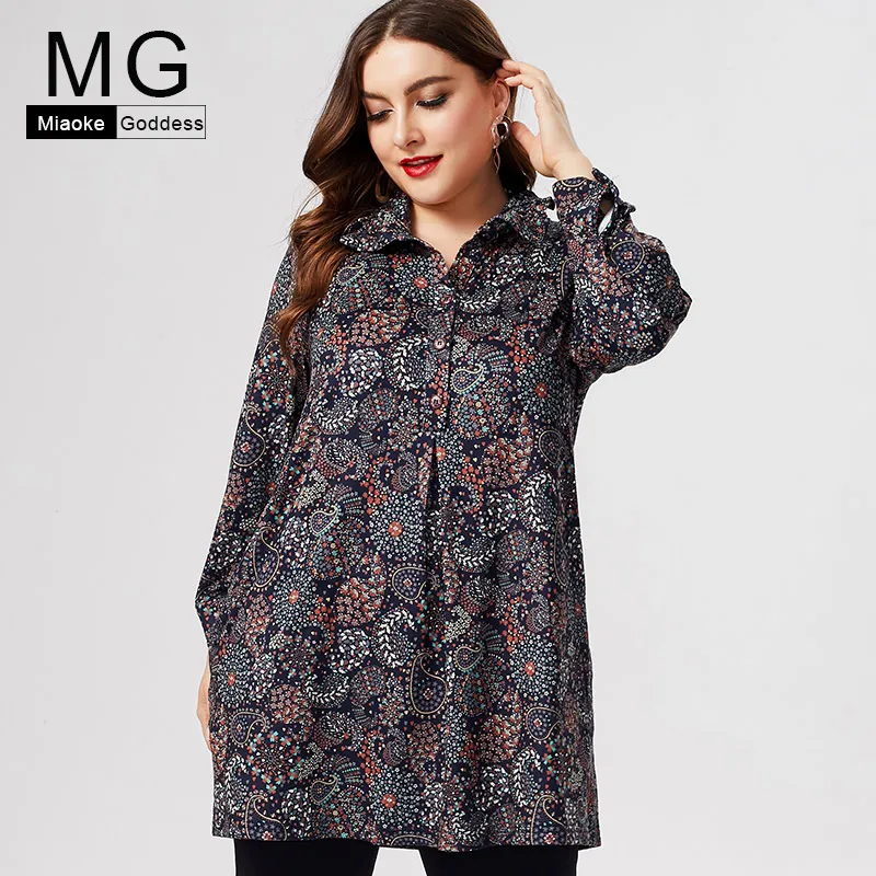 MG 2019 осенние женские топы и блузки средней длины с цветочным принтом длинным