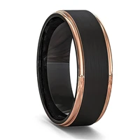 fashion 8mm black brushed rose gold color edge stainless steel ring for mens wedding band jewelry gift size 6 13