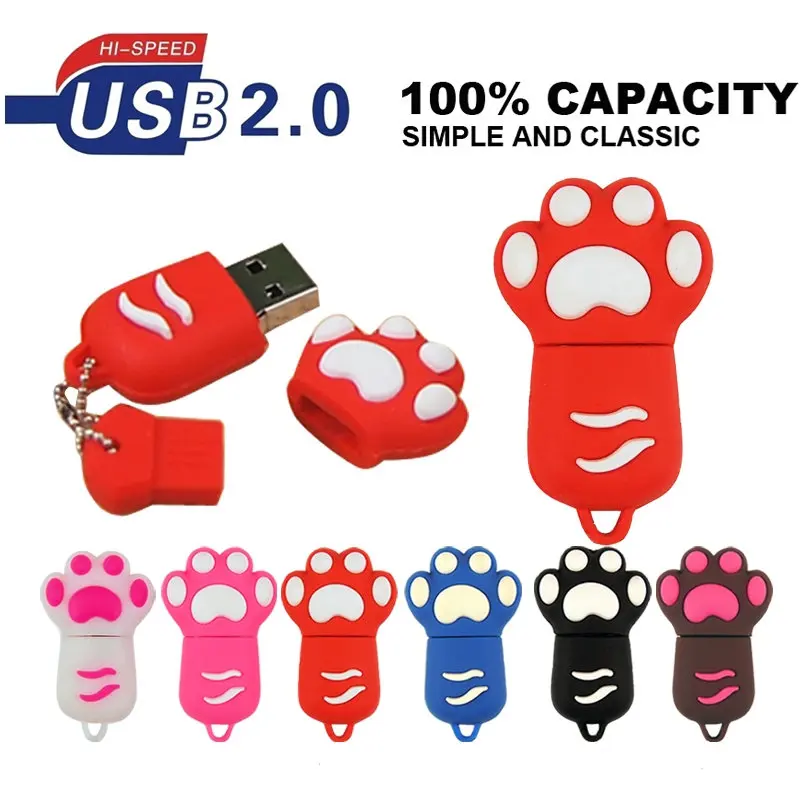 USB флеш накопитель 4 ГБ 8 16 Cat paw с мультяшным рисунком 32 64 u диск цепочкой для