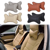 2pcs car neck pillows both side pu leather headrest for head pain relief filled fiber universal car pillow interior supplies