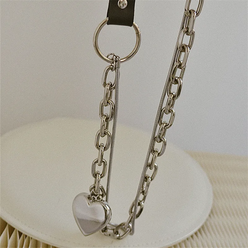 Металлическая цепь в форме сердца персикового цвета Корейском стиле панк модный