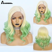 anogol synthetic ombre green u part lace wig short blonde hightlight bob wavy wig high temperature fiber wigs for black women