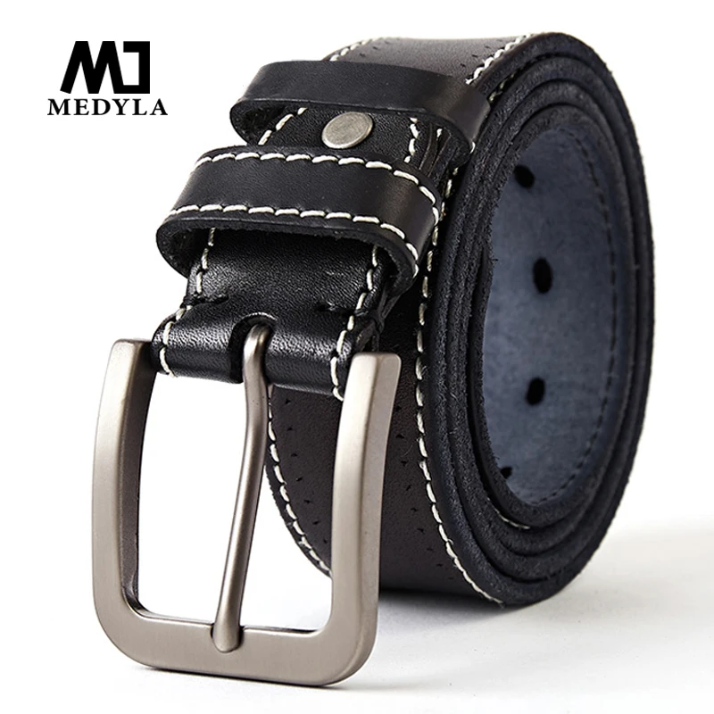 Medyla genuine leather men high quality black belt buckle for jeans cow casual belts business casual