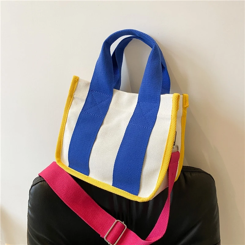 

Женская Полосатая Холщовая Сумка-тоут, повседневная сумка через плечо с панелями, зимний тренд