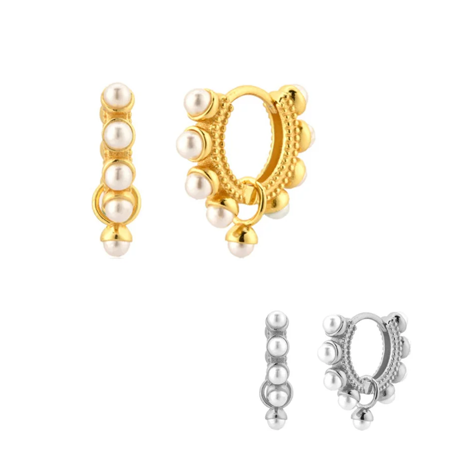 

Sterling Silver Pearl Small Hoop Earrings for Women Simple Personality Round Circle Earring Fine Jewelry