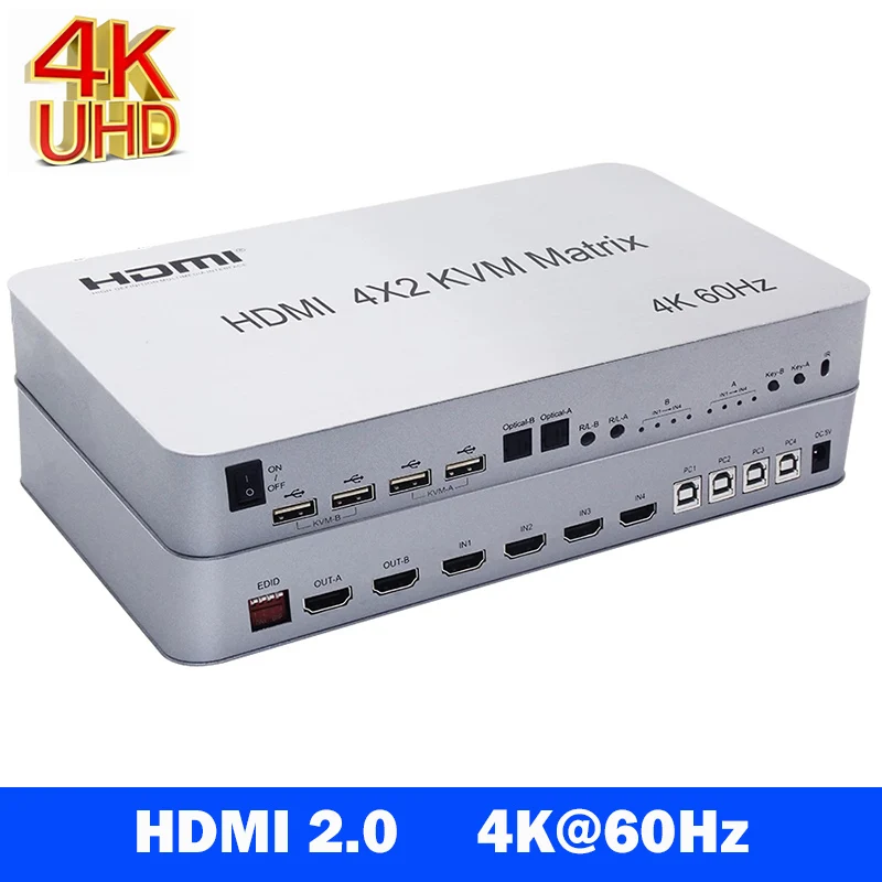 

4x2 HDMI KVM Matrix Switcher 4K@60Hz USB HDMI Switch Splitter 4X2 with Audio Output Share 4 Computer to Dual Monitor KVM Switch