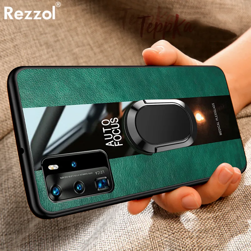 Роскошный чехол из искусственной кожи с кольцом на палец для Huawei P40 P30 P20 P10 Pro Lite Mate