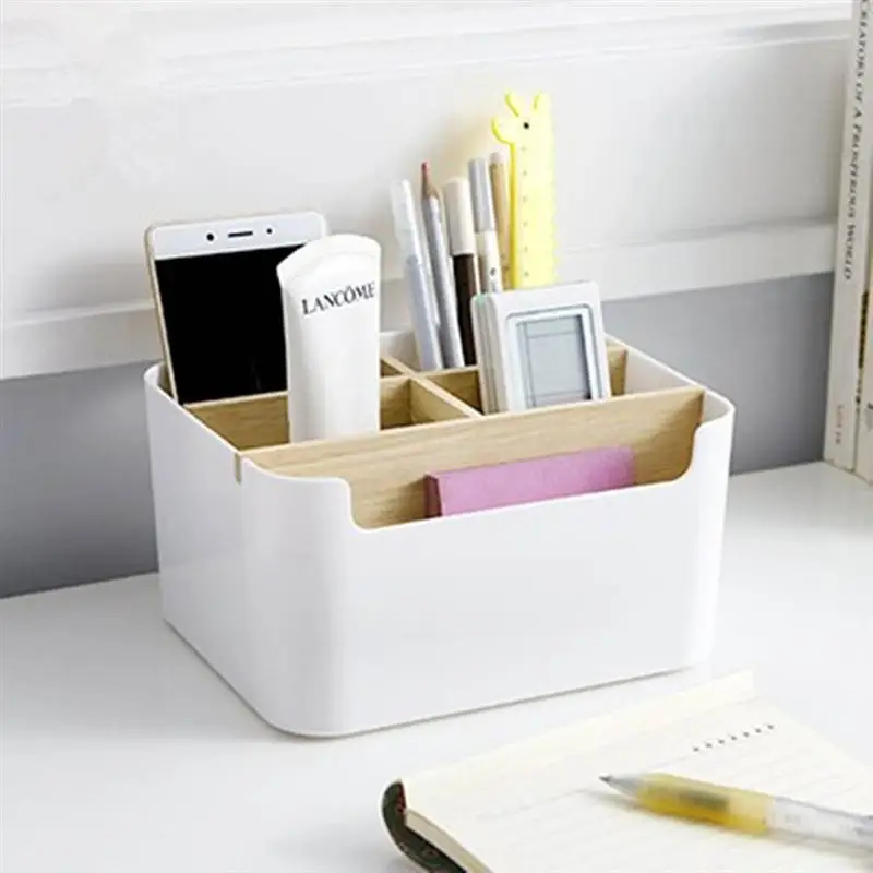 

Remote Control Holder Desktop Makeup Organizer 5-Compartment Storage Box Stationery Holder Organizer For Living Room Bathroom