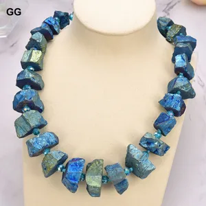 GuaiGuai Jewelry 20" Yellow Blue Titanium Crystal Quartz Rough Nugget Necklace