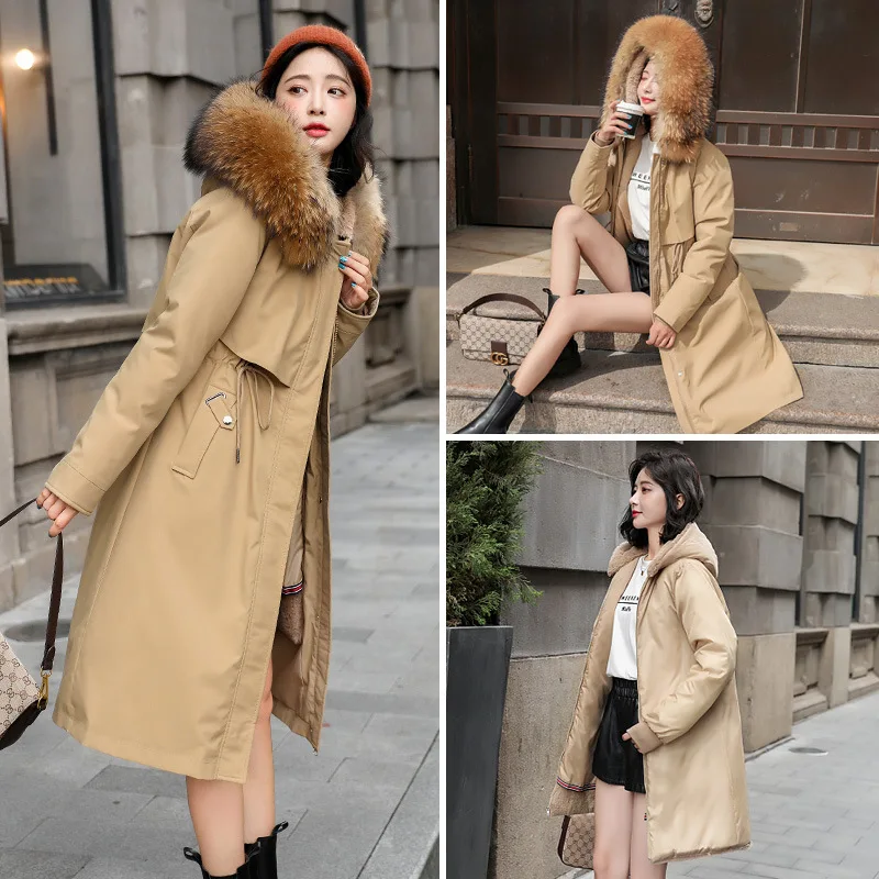 Clothing for Women  Woman Parkas  Jacket Cotton Long Big Fur Collar Send To Overcome Coat Ladies