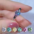 Кольца из 100% настоящего муассанита, регулируемое кольцо с бриллиантом, регулируемое по размеру, синий, розовый, желтый, зеленый, 1CT, цвет D, VVS, стерлинговое серебро для женщин