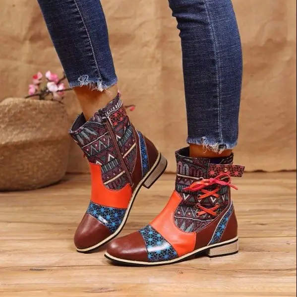 

New WomenFashion Square Heel Round Head Short Fashion Boots Pu Flat Heel Soft Bottom Comfortable Anti Slip Hot Sale KM125