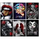 5D сделай сам, квадратнаякруглая Алмазная вышивка, Женская мозаика в виде черепа, алмазная живопись, вышивка крестиком стразы, украшение для дома