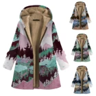 Размера плюс Модный с принтом пейзажа Пальто Повседневная Женская куртка из искусственного меха, теплая куртка с капюшоном пальто Женская зимняя обувь с длинным рукавом женская верхняя одежда