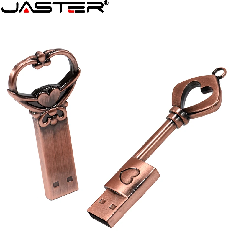 JASTER медный сердечный ключ usb флеш накопитель 4 ГБ 8 16 32 металлические ключи карта